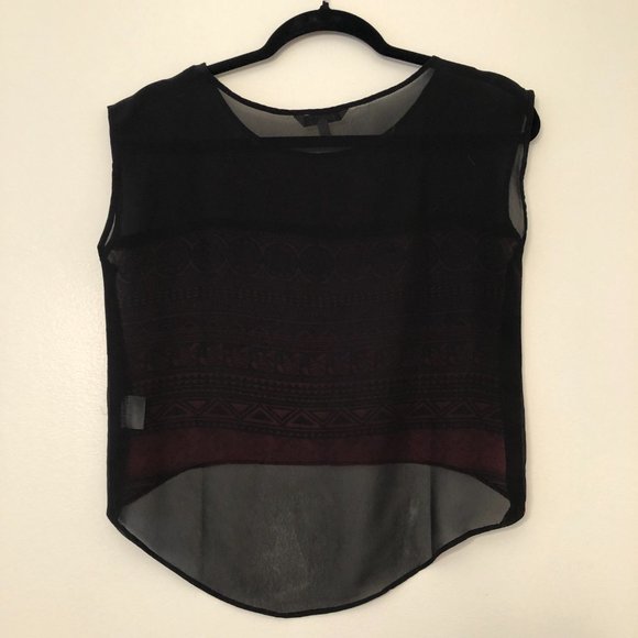 Short Sleeve Sheer Blouse in Black/Red Print Size XS - Picture 5 of 9